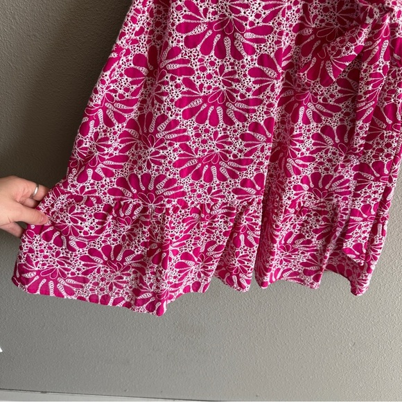 Loft Pink Eyelet Lace Cotton Tie Waist Midi Dress 8P - Picture 7 of 13